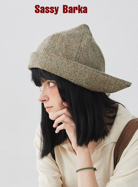 SassyBarka国现设计师原创折纸燕尾尖顶翻檐长尾帽子羊毛混纺限量