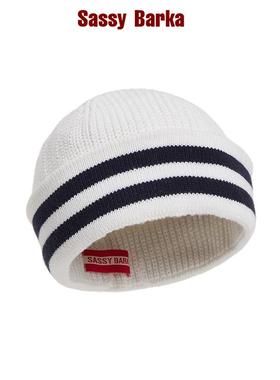 SassyBarka水手系列双条针织黑白包头毛线冷帽堆堆帽男女秋冬保暖
