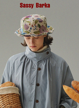 Sassy Barka限量设计师款木耳边自由造型提花复古平顶短檐小礼帽