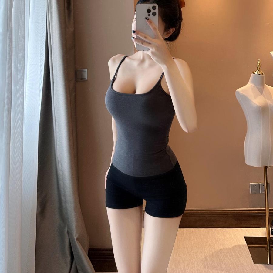 百搭绸丽绒四色背心掐腰吊带