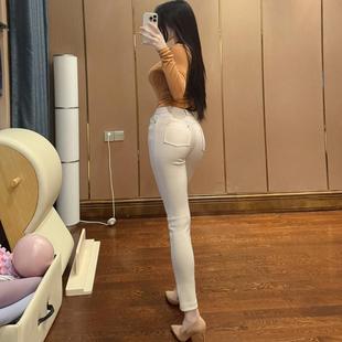 高级感弹力百搭休闲裤 米白色显腿长修身 高克重韩料小脚裤 思瑞