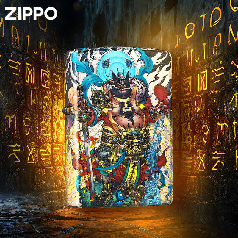 zippo打火机镀银烫金钟馗伏魔