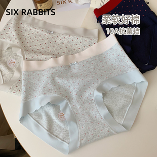 头防夹臀中腰女士三角裤 女10A抑菌纯棉底裆短裤 内裤 六只兔子3条装