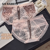 六只兔子3条装 头中腰性感蕾丝三角裤 轻薄内裤 女纯棉底裆豹纹短裤