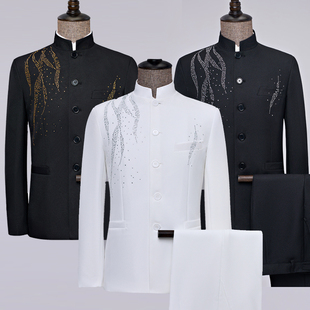 男士立领中山装司仪中式西服套装主持人舞台表演歌手大合唱演出服