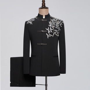 男士高级感国风西服套装新中式中山装新郎结婚礼服订亲青年演出服