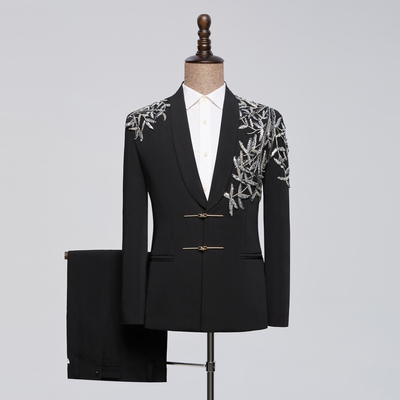 新中式国风黑色西装结婚礼服