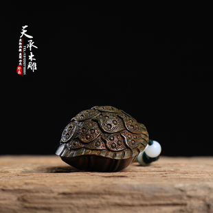 绿檀金钱龟壳手把件手工精雕木质紫光黑檀木雕工艺品挂件文玩把玩