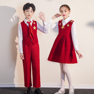 元旦儿童节红色爱国朗诵合唱演出服中小学生女童演讲比赛礼服装