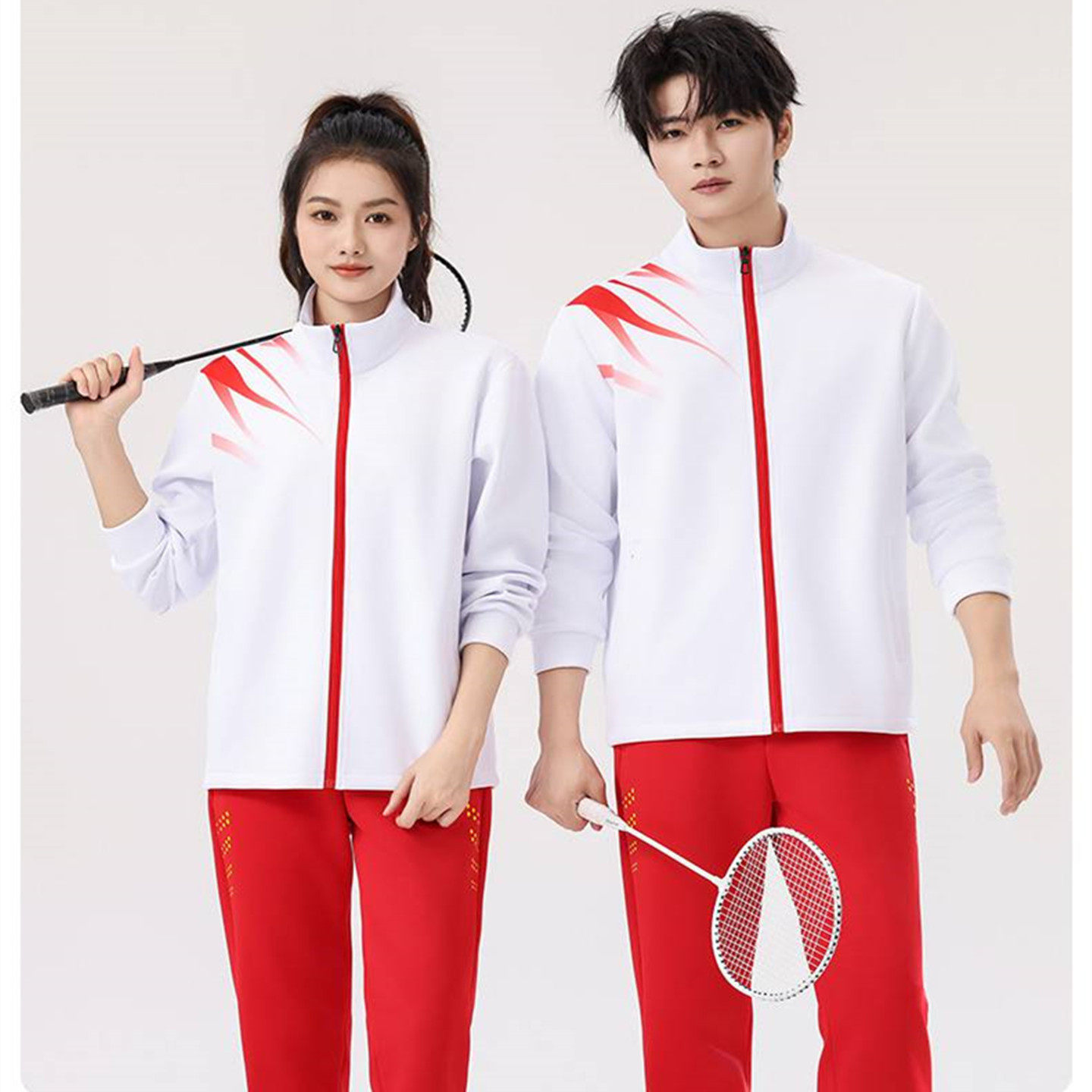 运动服套装男女春季训练健身运动会学生班服长袖开衫情侣装两件套