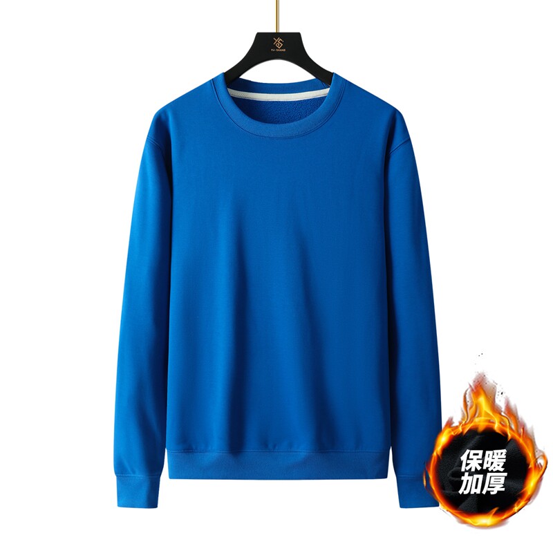 秋冬季情侣加绒休闲圆领卫衣男女套头宽松长袖保暖加厚纯色上衣潮