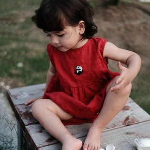 LIL KIDS亚麻爱丽丝夏季 手工刺绣男女宝宝无袖 包屁衣爬服 SALLY