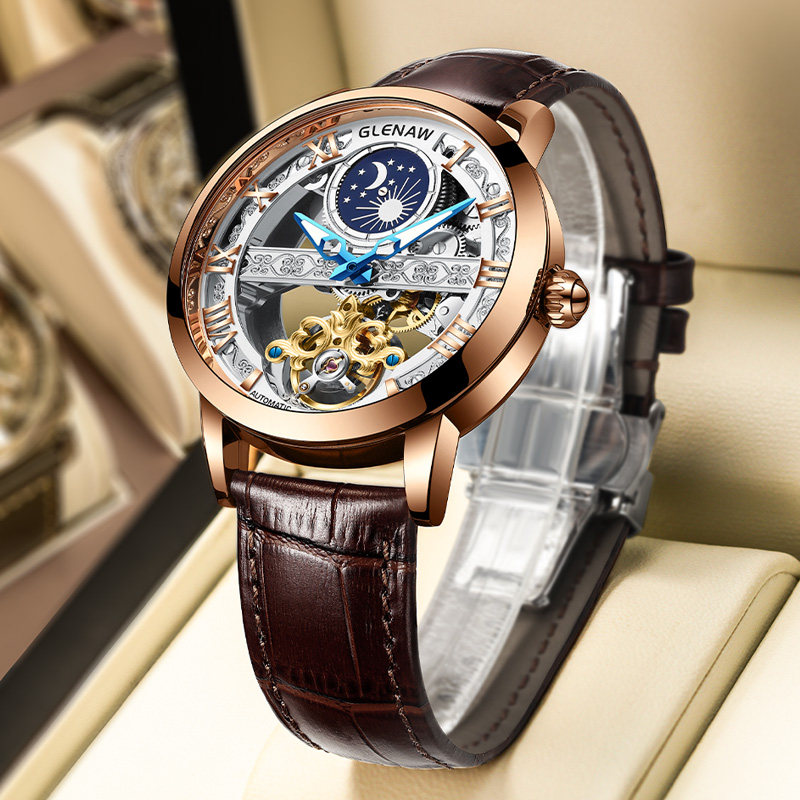 glenaw格伦手表男机械表全自动镂空时尚陀飞轮防水男表潮流
