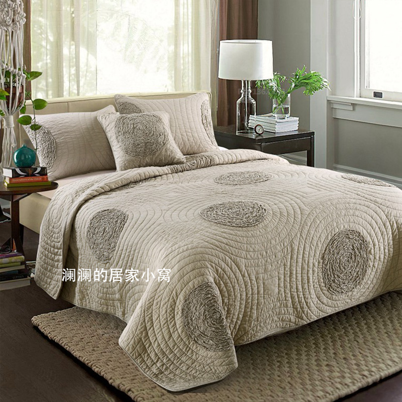 外贸美式手工花团全棉绗缝被床盖空调被三件套夏凉被床盖床单薄被