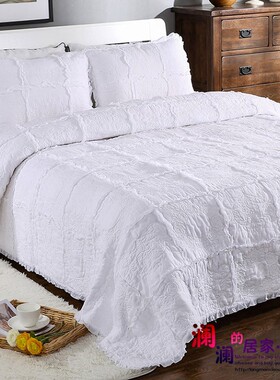 美式白色绣花绗缝被三件套出口全棉绗缝被美单床盖床单空调被