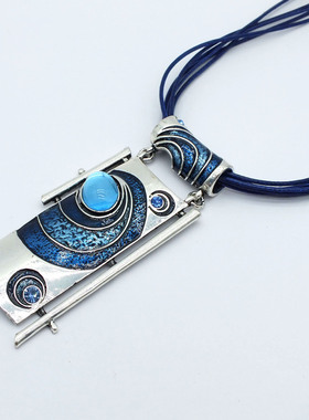 欧美复古时尚女士项链绳子方块吊坠项链