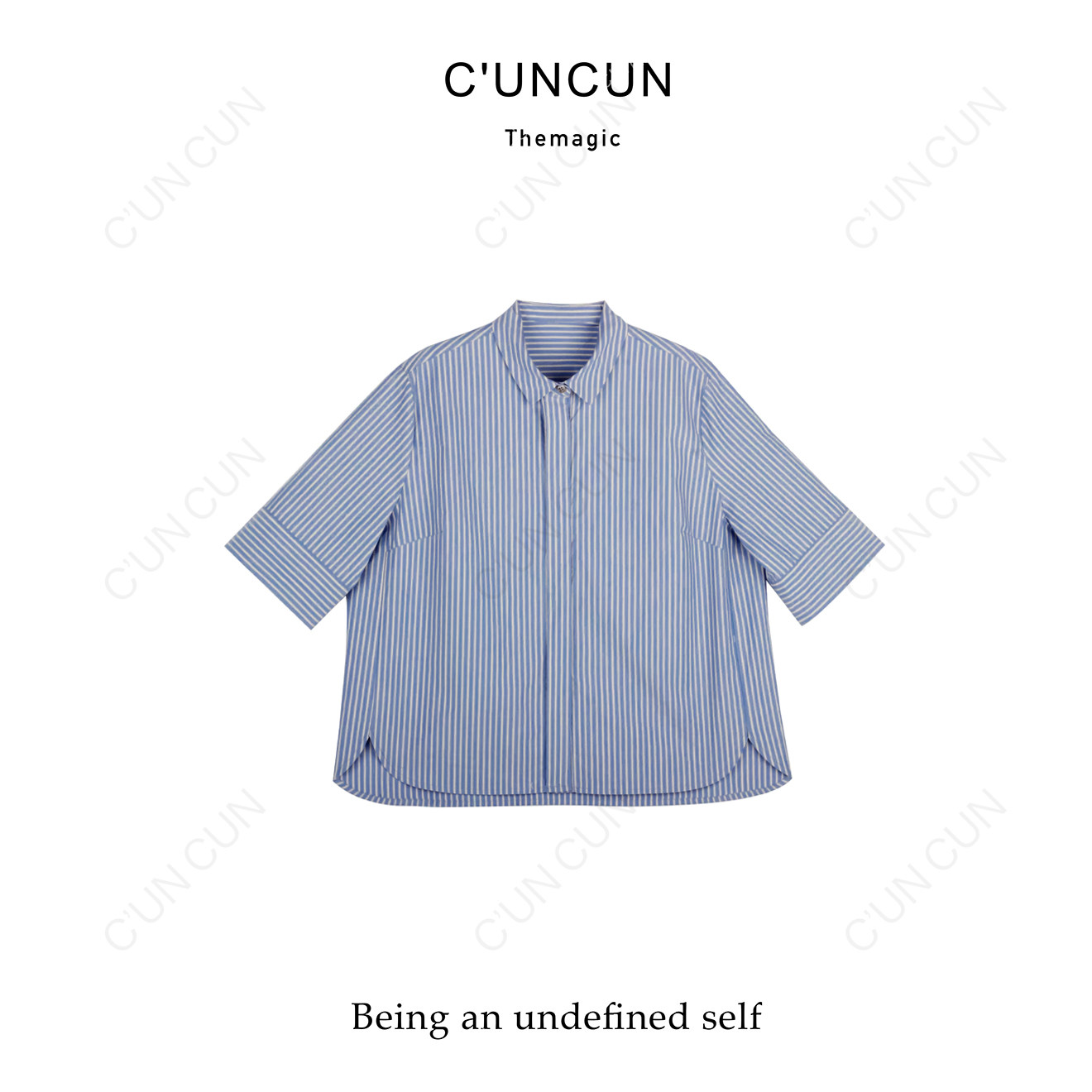 【村村CUNCUN】2025夏新款百搭休闲时尚简约棉条纹衬衫女翻领短袖