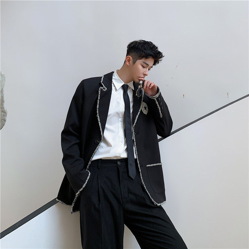 22年秋新款ins超火小香风花边包边学院风徽章黑白西服TF15-P135，男装西服，星座1304（原C205）