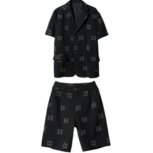 21年夏新款未来设计感强反光印花短袖小众潮流西服套装TF22-P175图片
