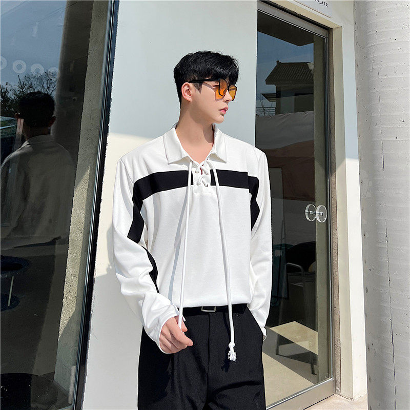 23春夏潮流时髦个性黑白撞色棉绳装饰造型韩版休闲卫衣H57-P85,男装卫衣,星座1304（原C205）