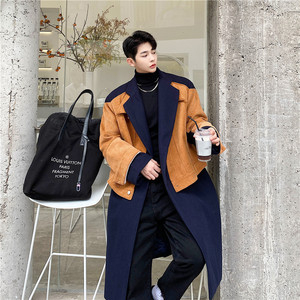 21冬季新款潮流时髦质感毛呢料假两件撞色含棉长款大衣K19-P195图片