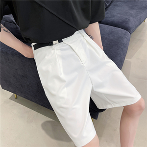 21夏新款潮流个性设计不对称门襟织带卡扣侧松紧西服短裤F77-P65图片