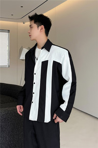 23年秋季新款潮流时髦个性小众黑白撞色不对称造型衬衣S243-P80图片