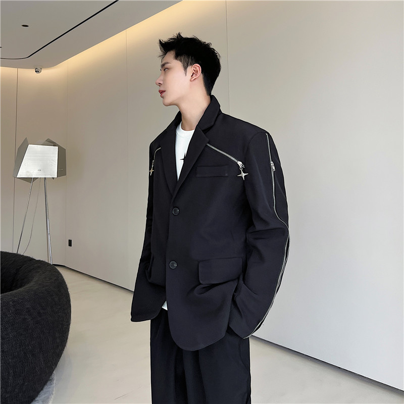 23年秋季新款潮流时髦个性拉链装饰设计小众造型西服外套932-P140,男装西服,星座1304（原C205）