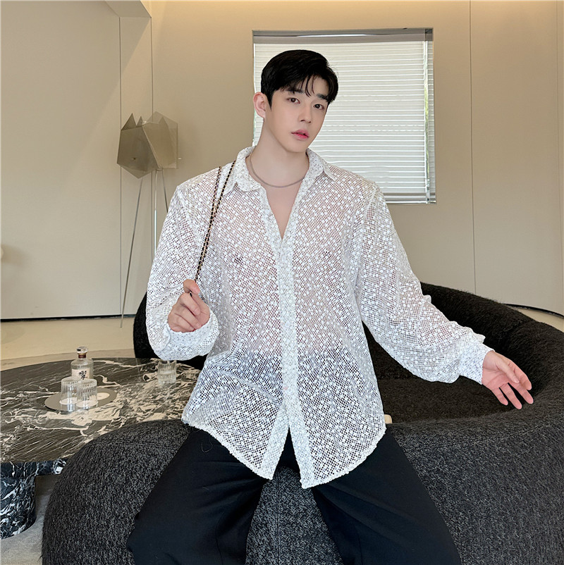 24年秋季新款潮流时髦镂空亮片设计走秀造型小众休闲衬衣S306-P80，男装衬衫，星座1304（原C205）