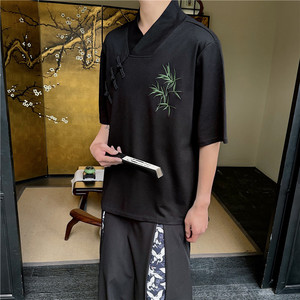 24夏季新款潮流时髦宽V领设计新中式刺绣设计小众风T恤D40-P70,大红风衣搭配图片大全图片