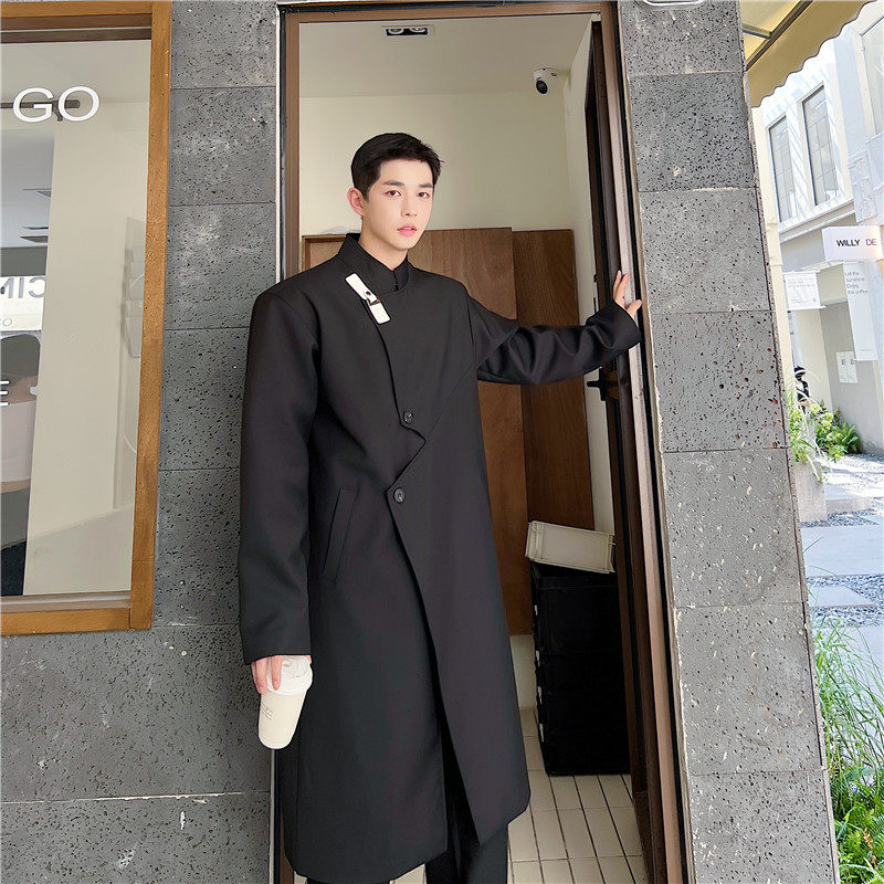 22年秋季新款潮流时髦设计不对称开口撞色扣装饰造型风衣K31-P155，男装风衣，星座1304（原C205）