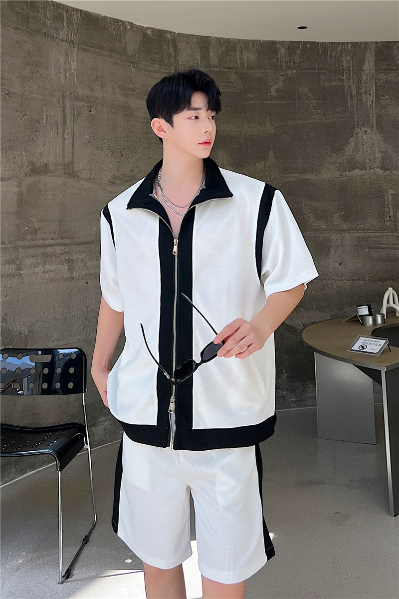 23夏新款潮流时髦个性华夫格撞色双开拉链韩版休闲套装CF14-P125,男装休闲套装,星座1304（原C205）