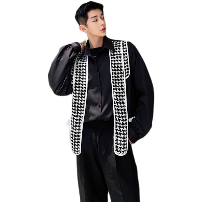 21年春新款个性设计双肩小香风飘带小众设计感假两件衬衣S112-P75,男装衬衫,星座1304（原C205）
