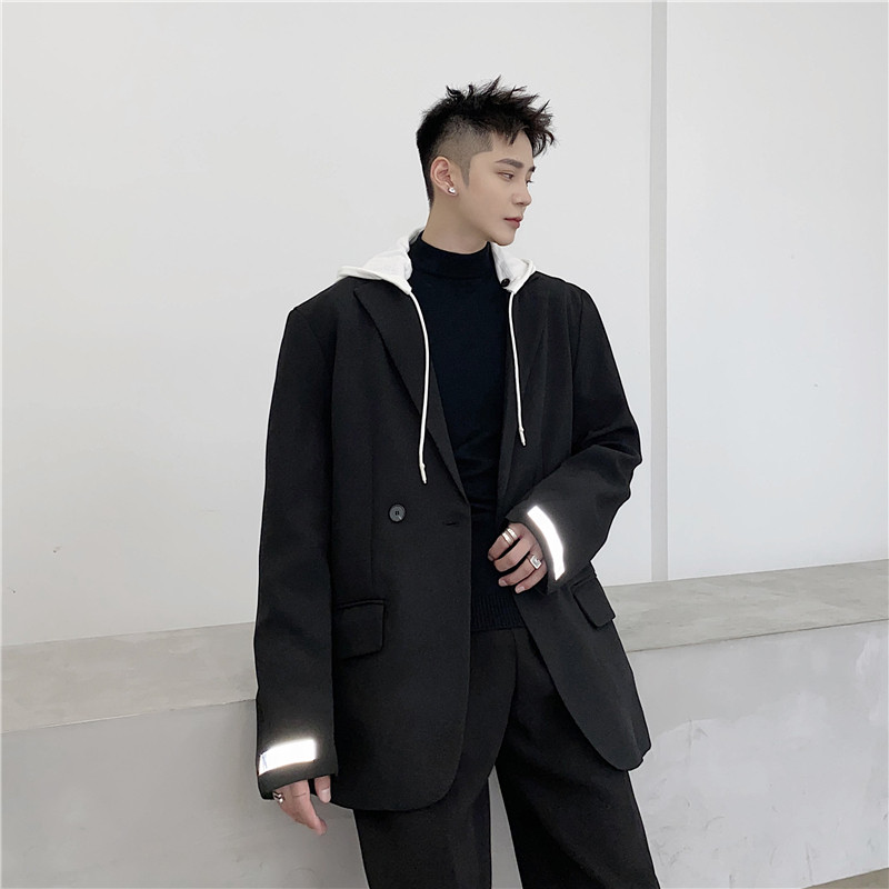 21年春新款设计感袖口反光条装饰时尚简约可拆卸帽西服TF49-P125,男装西服,星座1304（原C205）