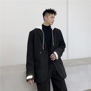 21年春新款设计感袖口反光条装饰时尚简约可拆卸帽西服TF49-P125图片