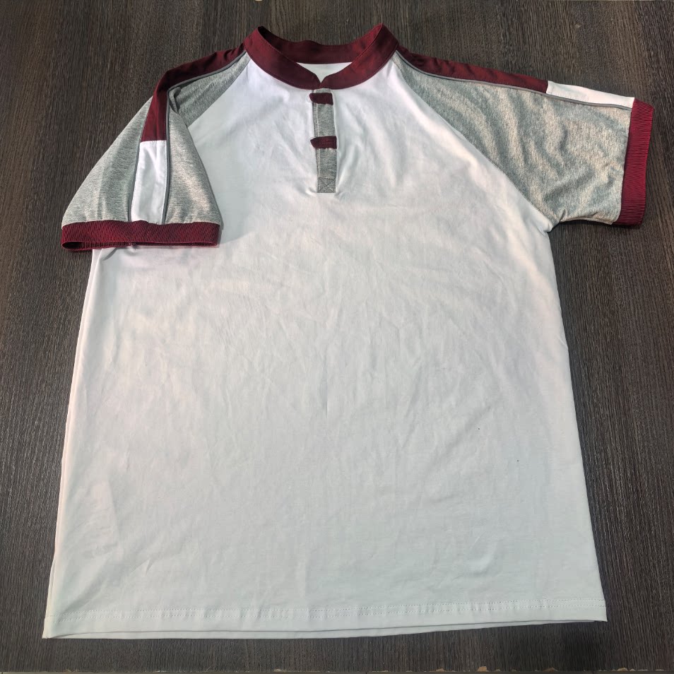 中小学生夏季校服短袖白色酒红拼接立领上衣背心宽松舒适运动衫