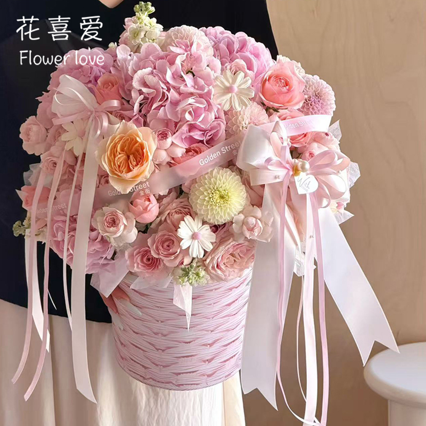玫瑰花篮竹编抱抱桶鲜花包装盒