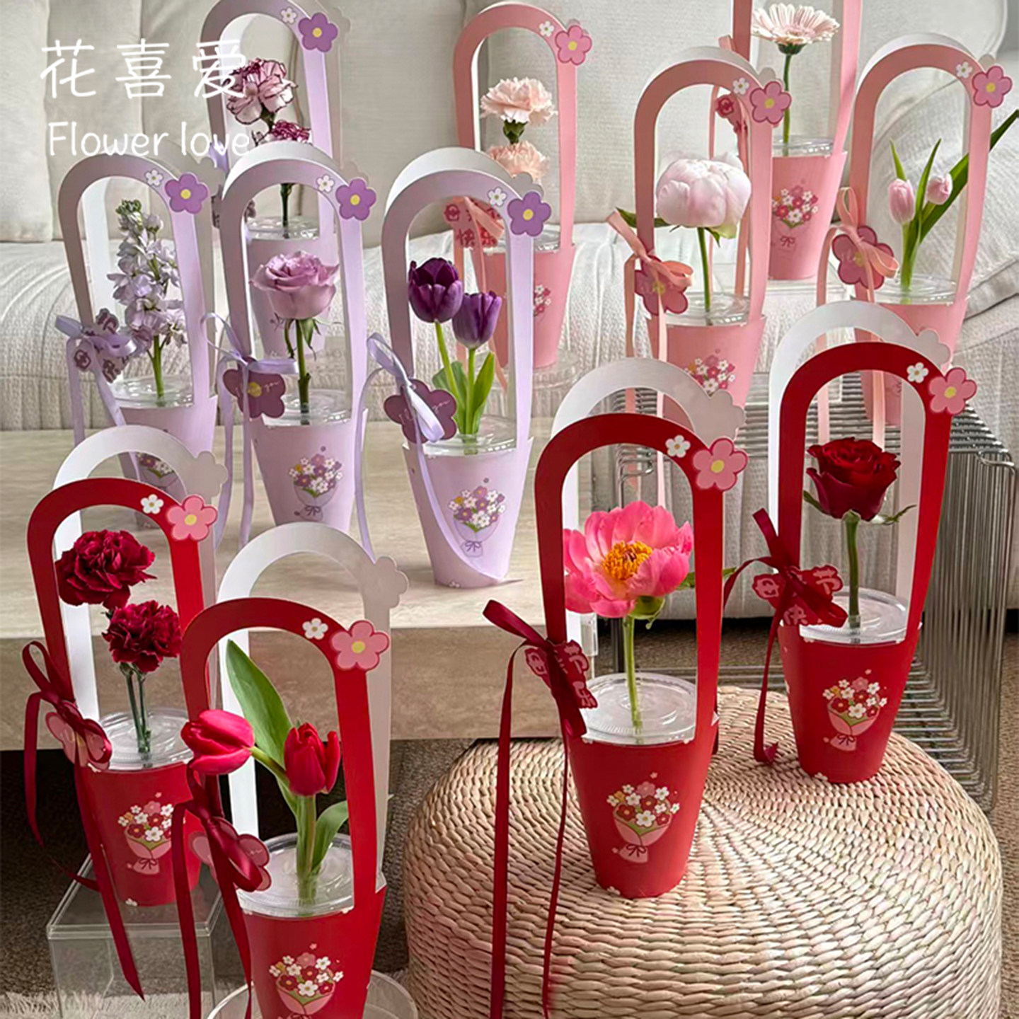 【节日新品】花喜爱时光花礼手提盒鲜花插花盒手工diy花艺资材