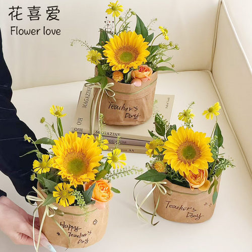 花喜爱复古牛皮鲜花防水袋