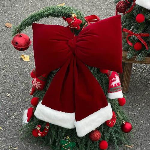 花喜爱 圣诞节红色植绒蝴蝶结成品挂件圣诞树装饰氛围感diy材料