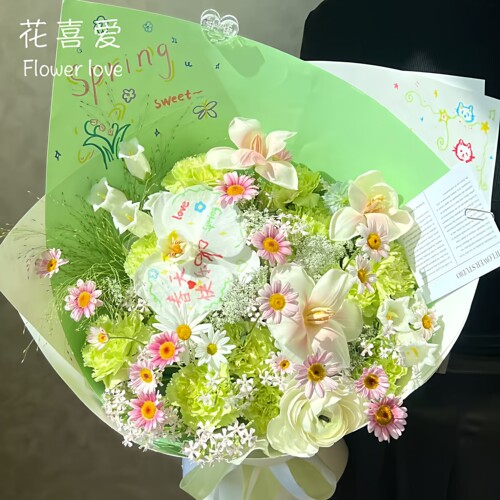 花喜爱春日涂鸦小花束包装纸