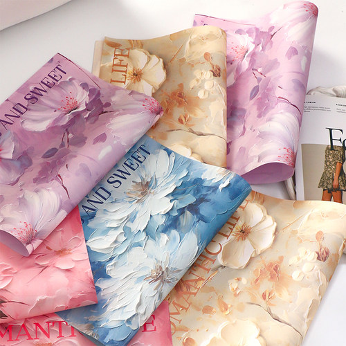 花喜爱3D立体油画风花束包装纸