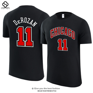 公牛队德罗赞11号篮球衣T恤男休闲运动训练服短袖宽松纯棉半袖夏