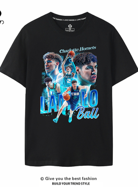 LaMelo Ball黄蜂队三球鲍尔美式街头篮球衣短袖t恤圆领大码bf潮流