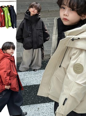 保真90绒 儿童羽绒服冲锋衣外套户外夹克男女童工装防风潮酷上衣