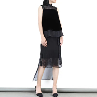 特!复古风流苏腰带真丝半裙侧开叉气质修身黑色小包裙女夏新轻薄