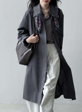 言双 翻领长款单排扣风衣外套女秋季韩系赫本风高级感上衣82607
