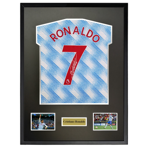 C罗 罗纳尔多 21-22曼联 亲笔签名球衣 球员版 客场 裱框含证书