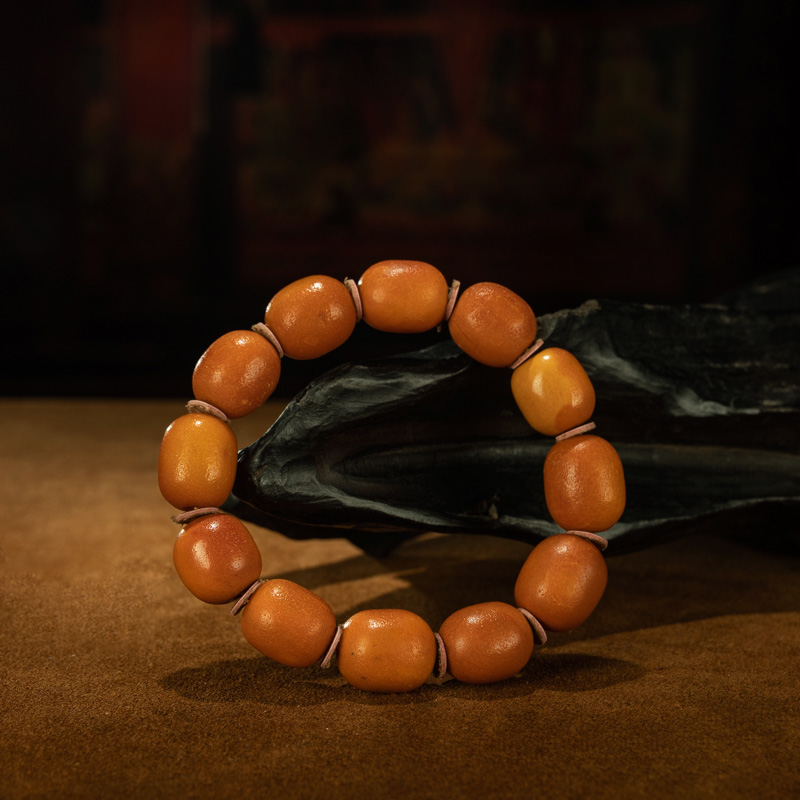 藏家级〓清代藏传完美满橘皮纹老藏蜡枣型珠手钏精品手串收藏包邮