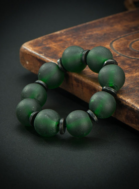 佛家七宝清代古法工艺烧制少见绿色老琉璃老贸易珠老古珠手链手串